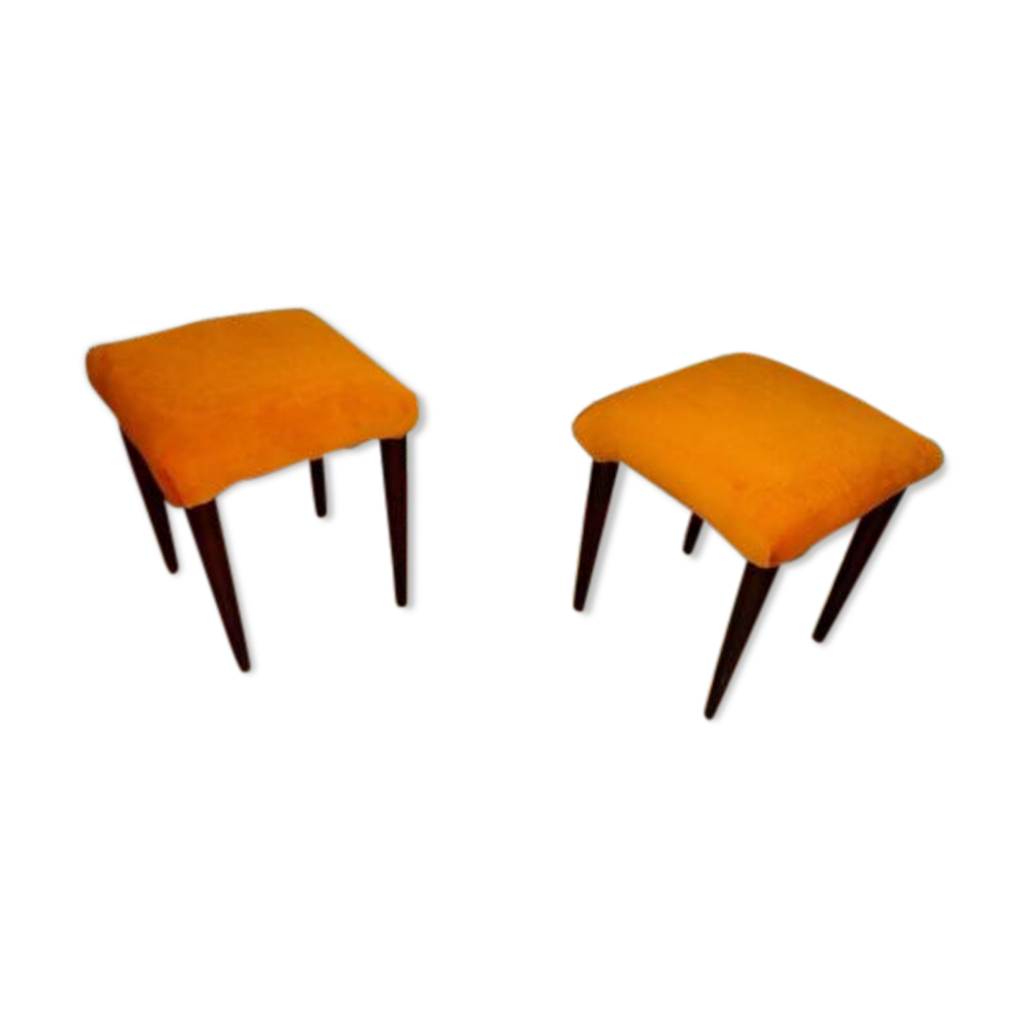2 stools in orange suede and beech