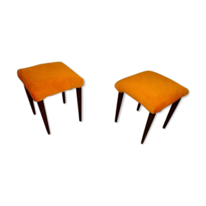 2 tabourets en daim orange