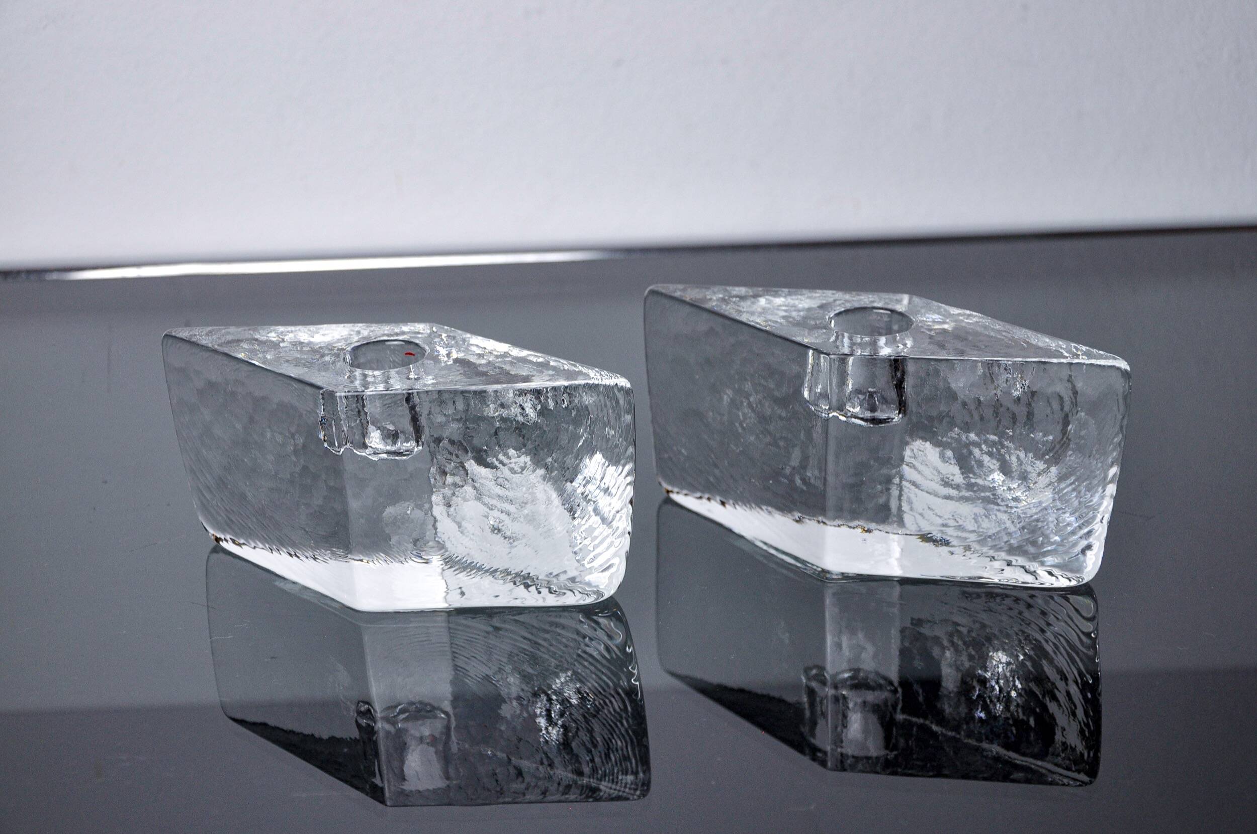 Pair of icicle candlesticks, Murano glass, Italy, 1970