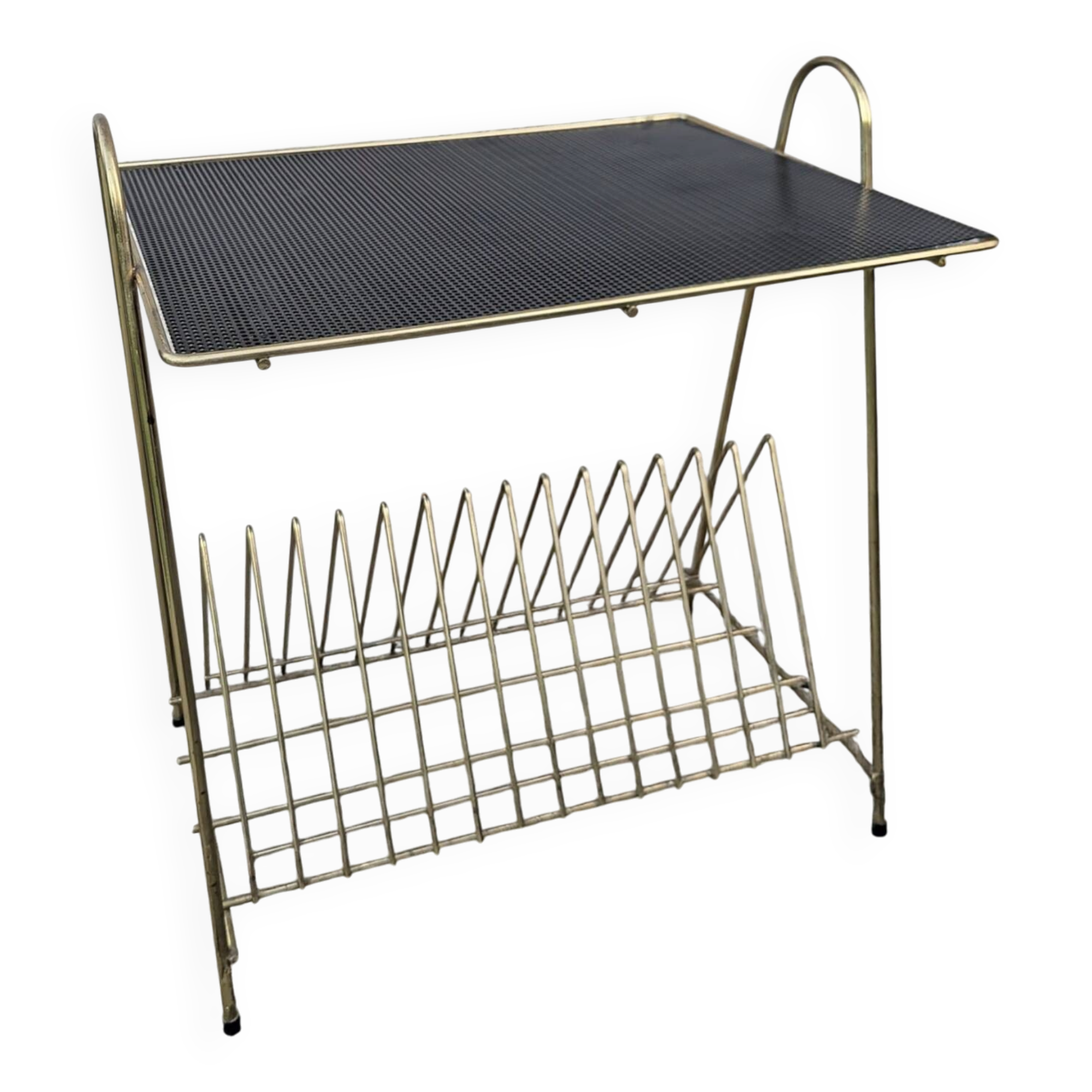 Table d'appoint porte-vinyles Revues vintage 50 60 Mid Century