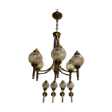 Glass and brass suspension and its vintage sconces