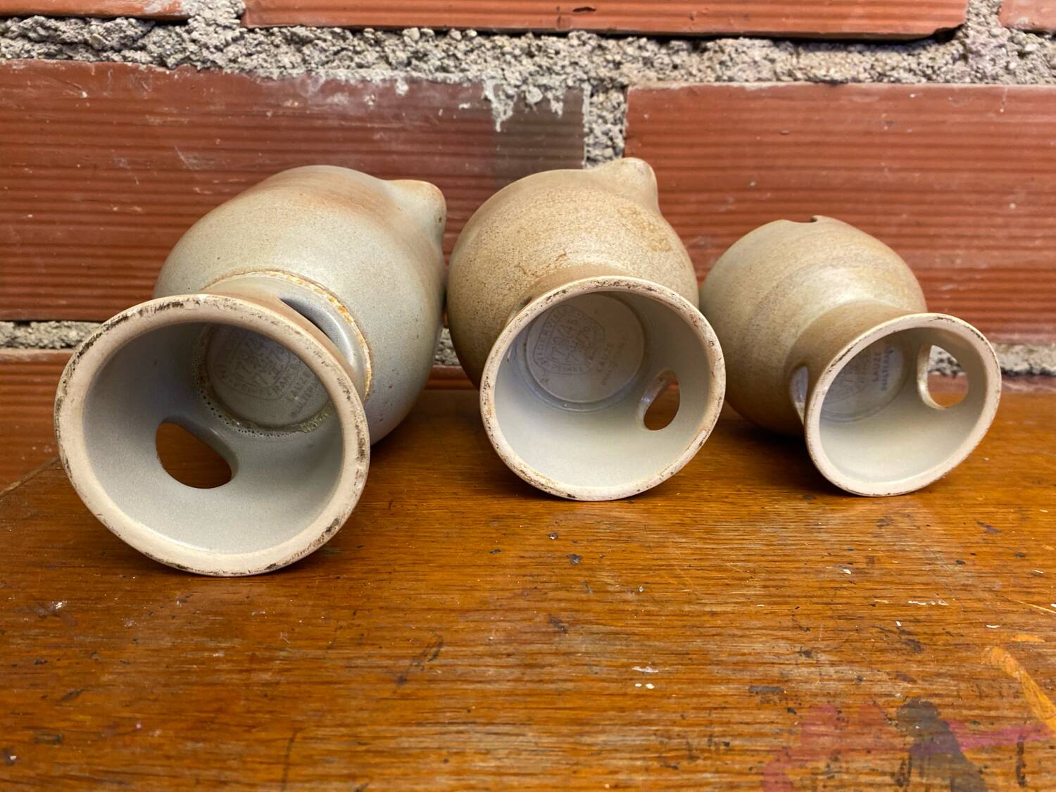 Antique niderviller lauze set pitchers + sugar pot vintage beige stoneware #