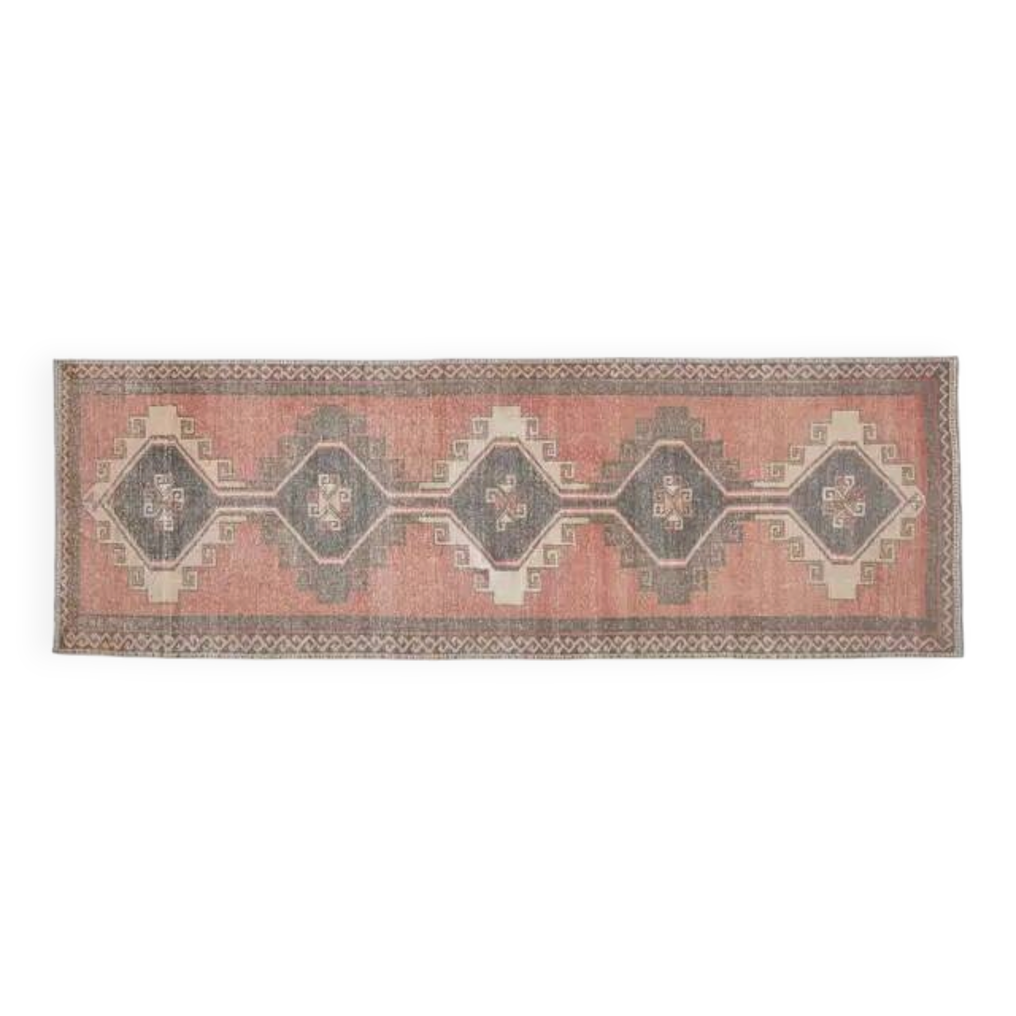 Orange Brown Turkish Vintage Oushak Wool Handmade Rug Runner 122x365