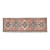 Tapis couloir vintage turc Oushak en laine fait main orange brun 122x365
