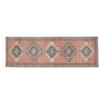 Tapis couloir vintage turc Oushak en laine fait main orange brun 122x365