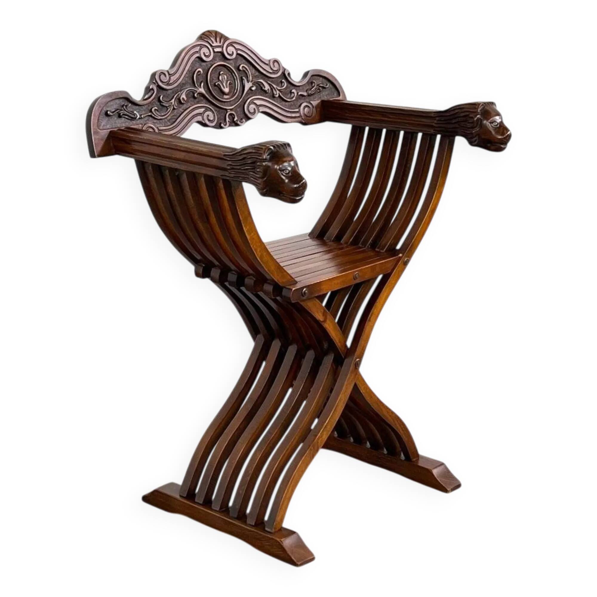 Vintage folding chair in carved wood