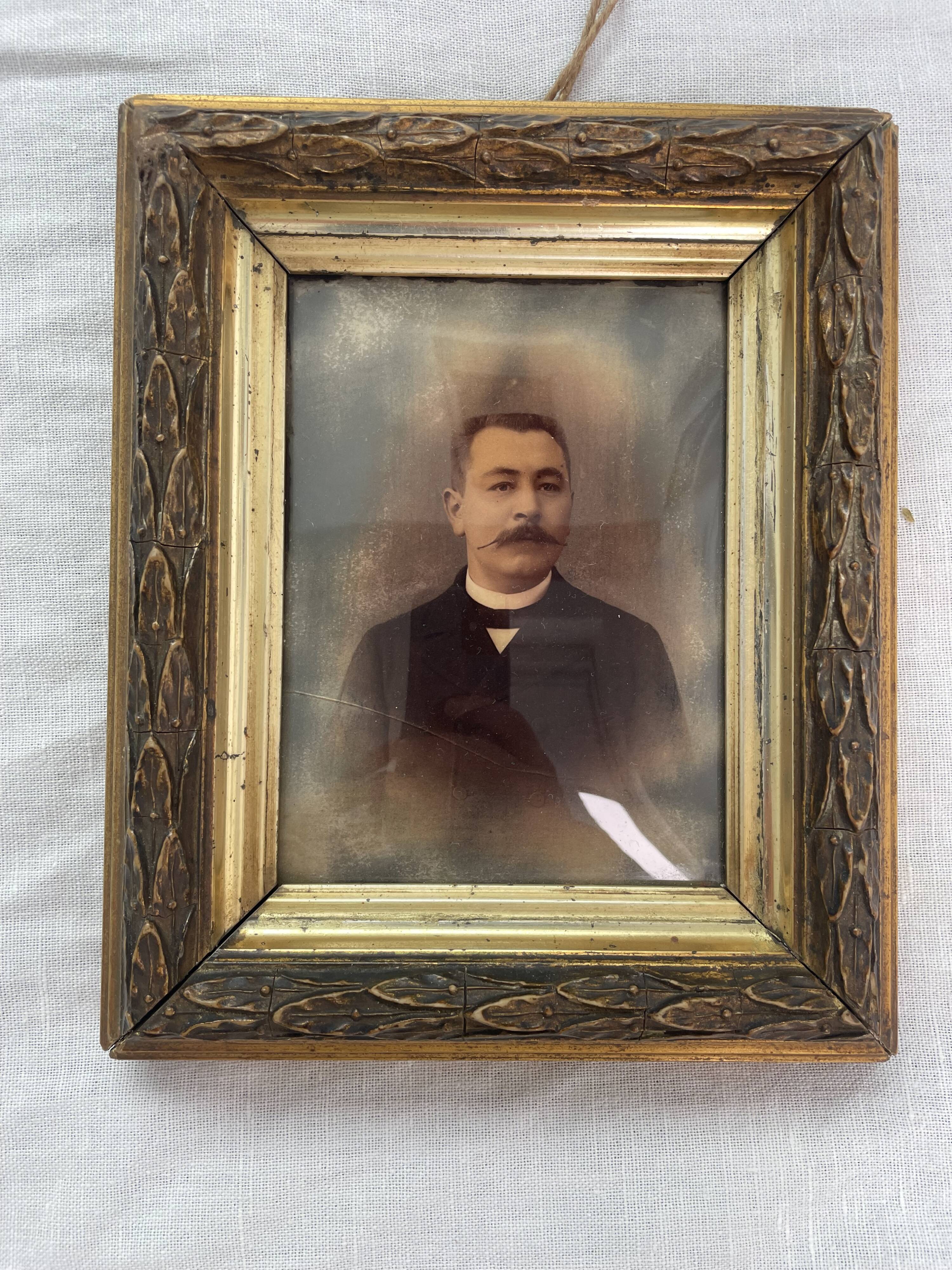 Portrait, photograph, ambrotype, hand painted, 19th century, signed EV, dated 1881, curved glass