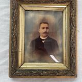 Portrait, photographie, ambrotype, peint à la main, XIXème, signé EV, daté 1881, verre bombé