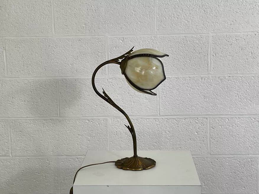 Lampe de bureau antique en fonte et patte de verre