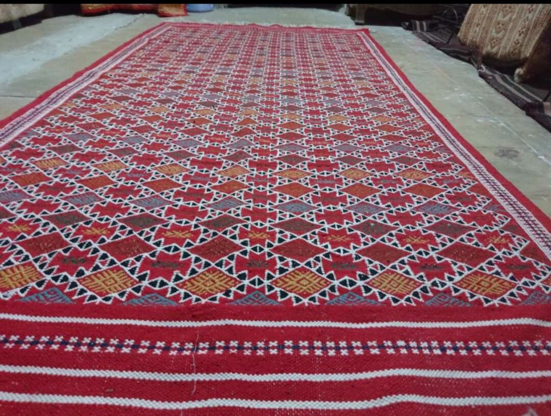 Red Berber carpet Handmade wool 105x205cm