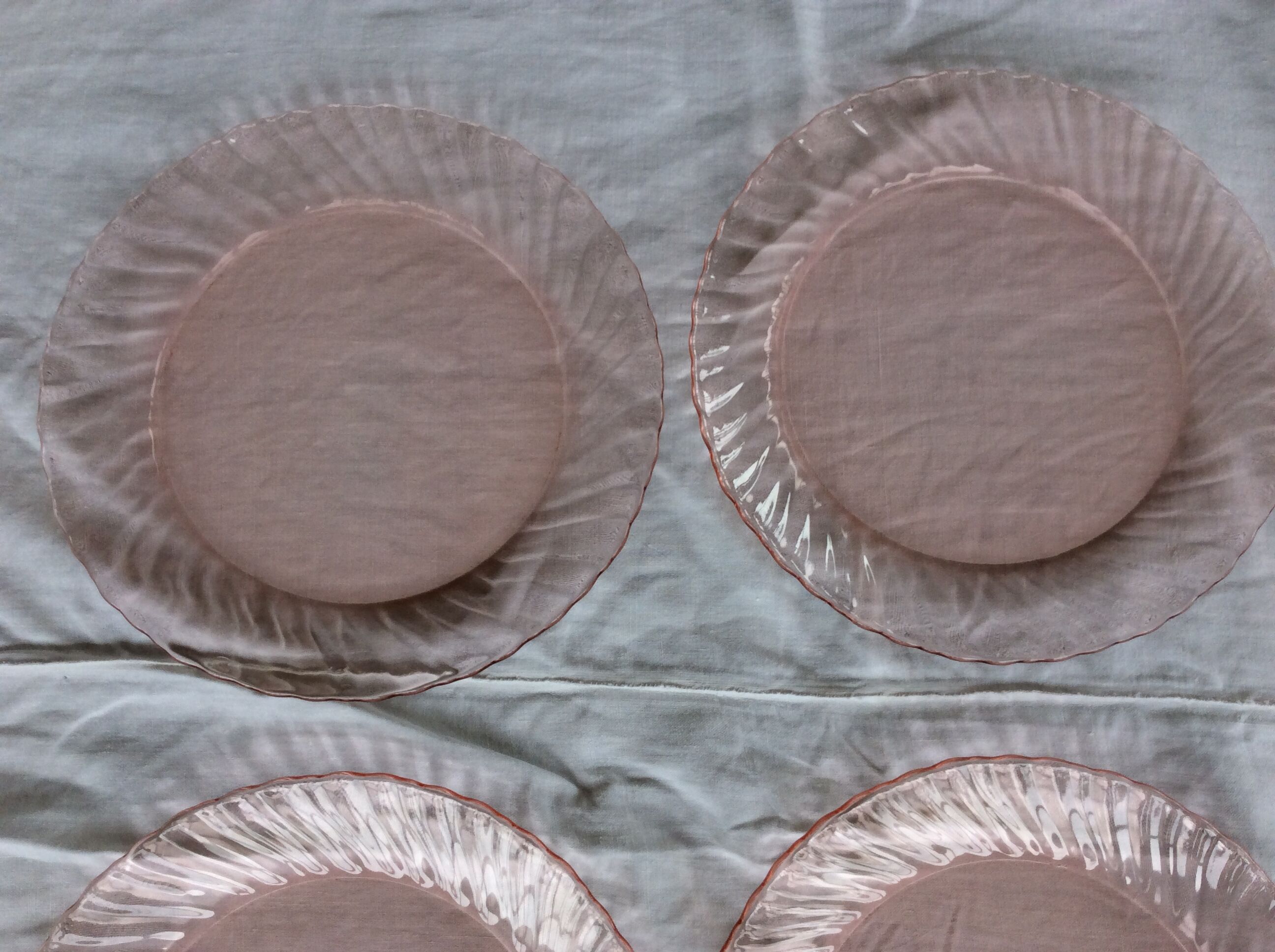 12 transparent pink vintage plates