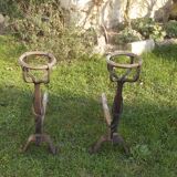Paire de chenets landiers en fer forgé
