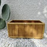 70s woven rattan and bamboo planter