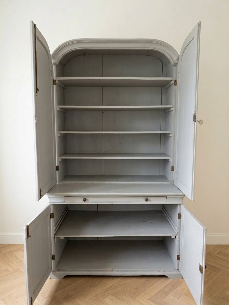 Antique storage furniture repainted grey