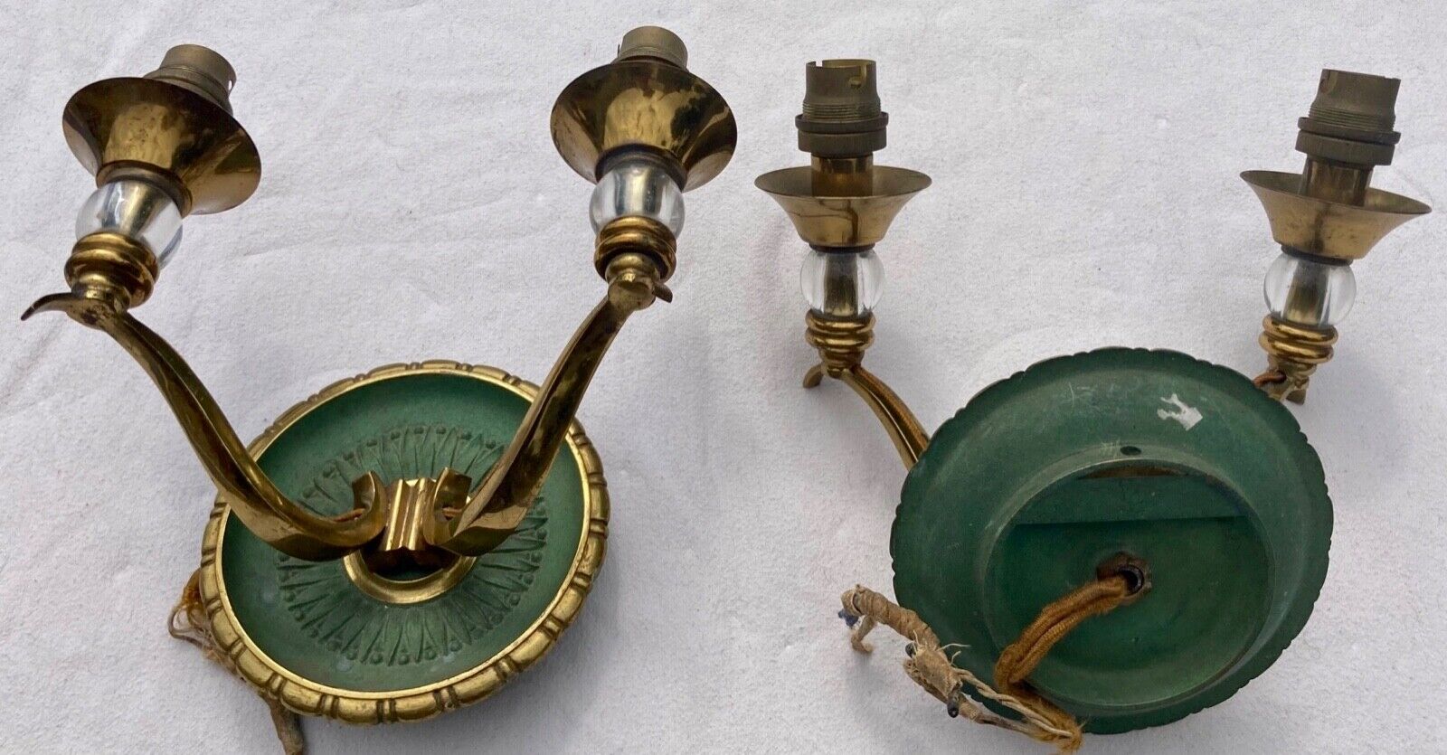 Pair of modernist bronze sconces & vintage crystal balls