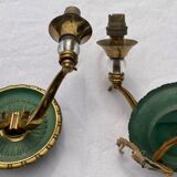 Pair of modernist bronze sconces & vintage crystal balls