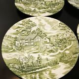 Set of 6 flat plates english style Lunéville verte