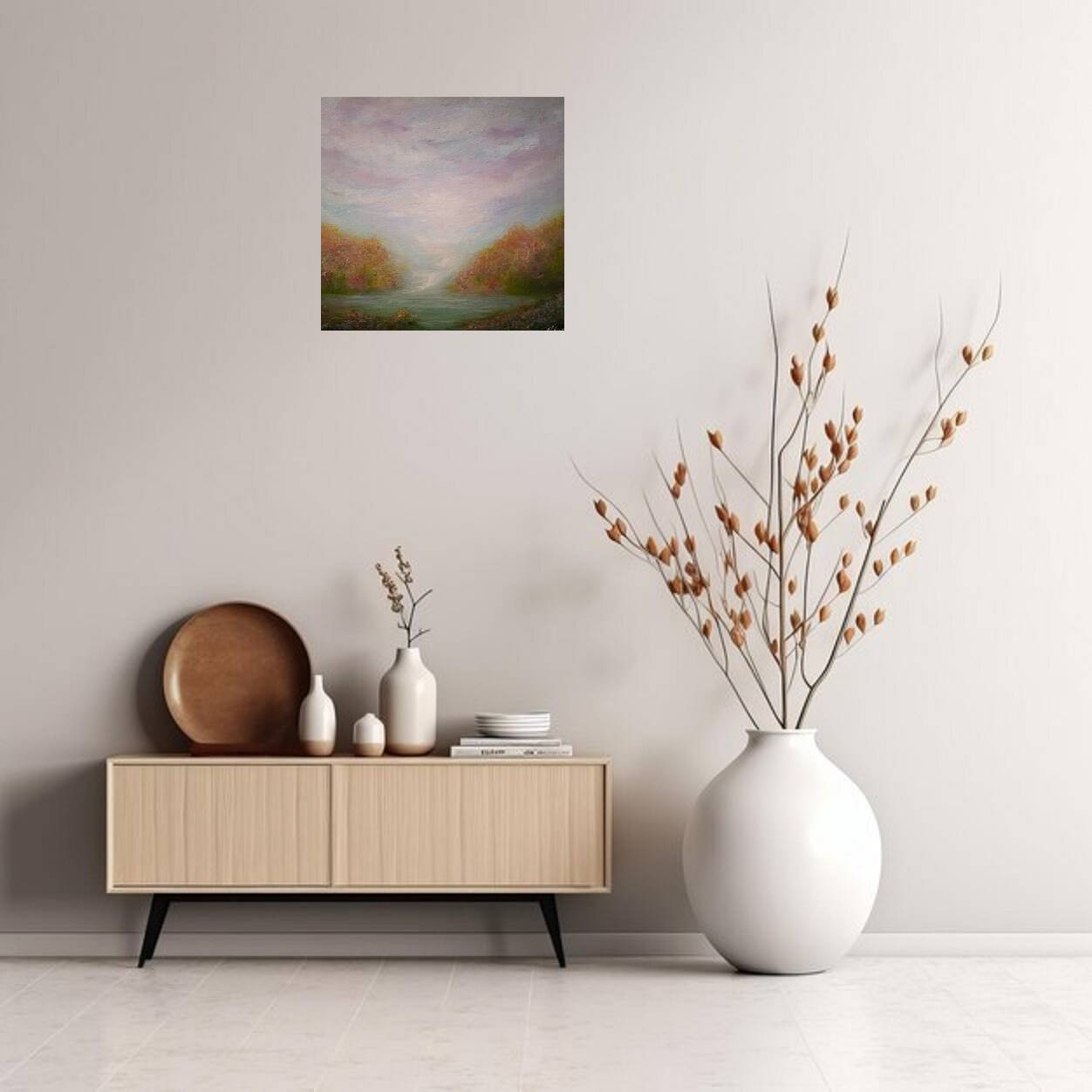 Half-abstract, half-impressionist tableau, original signed with its certificate.