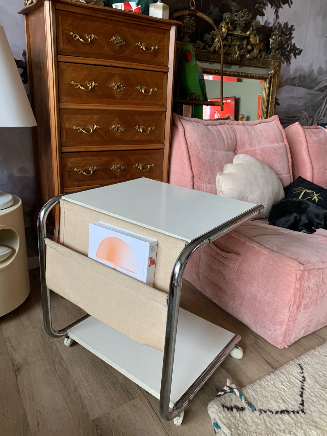 Chrome magazine holder coffee table from the 80s