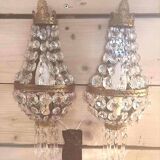 Pair of wall lights with crystal and brass tassels Height 36 cm