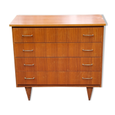 Chest of drawers from the 50s-60s in golden mahogany 4 drawers feet bobbin