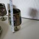 digestive service, glass and tray in silver metal Mexican abalone