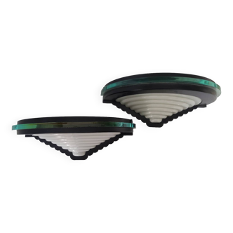 Set of 2 vintage 1980 postmodern wall lights
