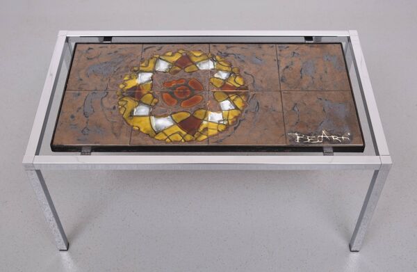 Juliette Belarti Ensemble de 3 tables en carreaux de céramique belges années 1970