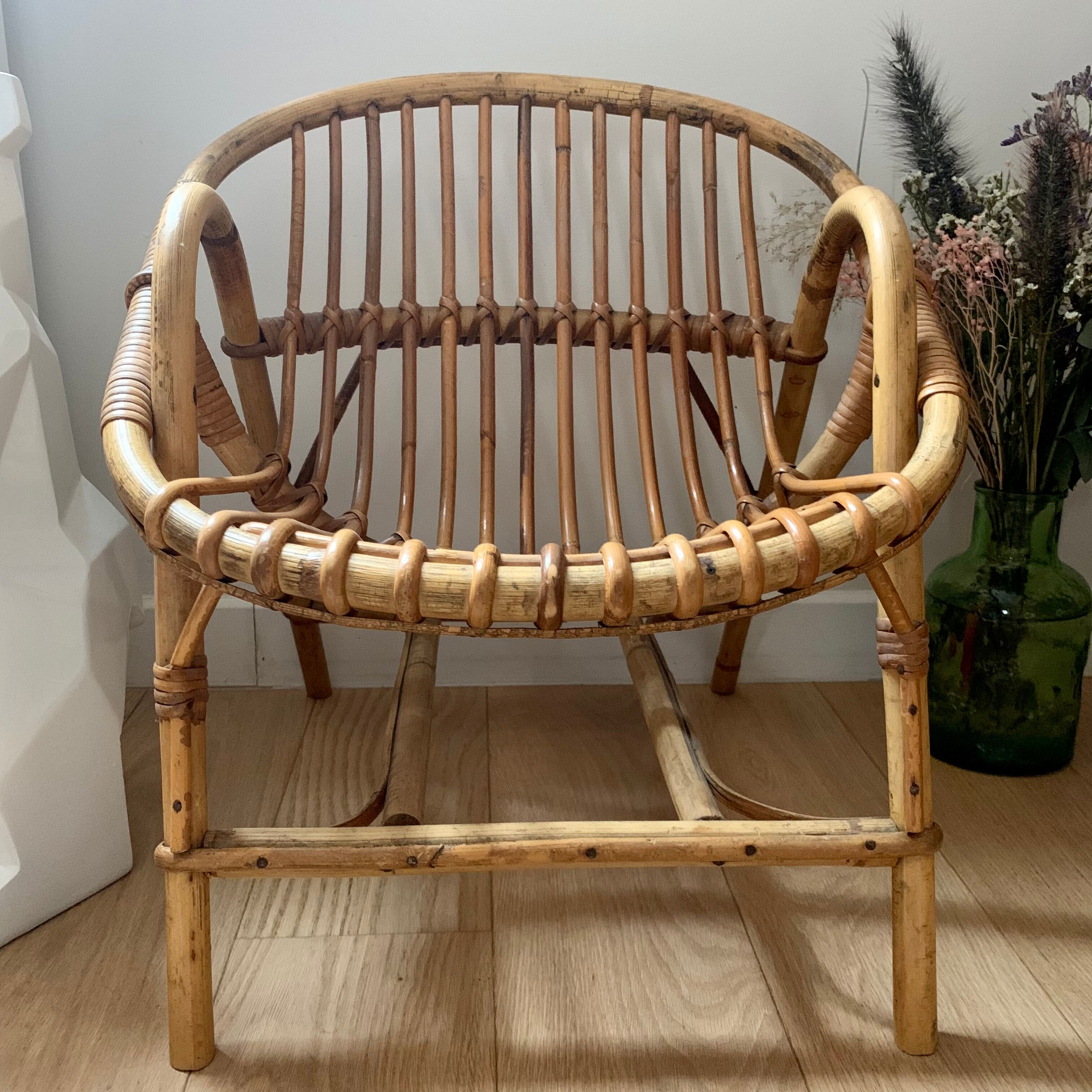 Rattan shell armchair, children's model