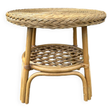 Pedestal table, coffee table, bamboo and rattan, vintage, 60s