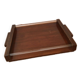 Plateau style art-déco en bois et baguettes en verre blanc