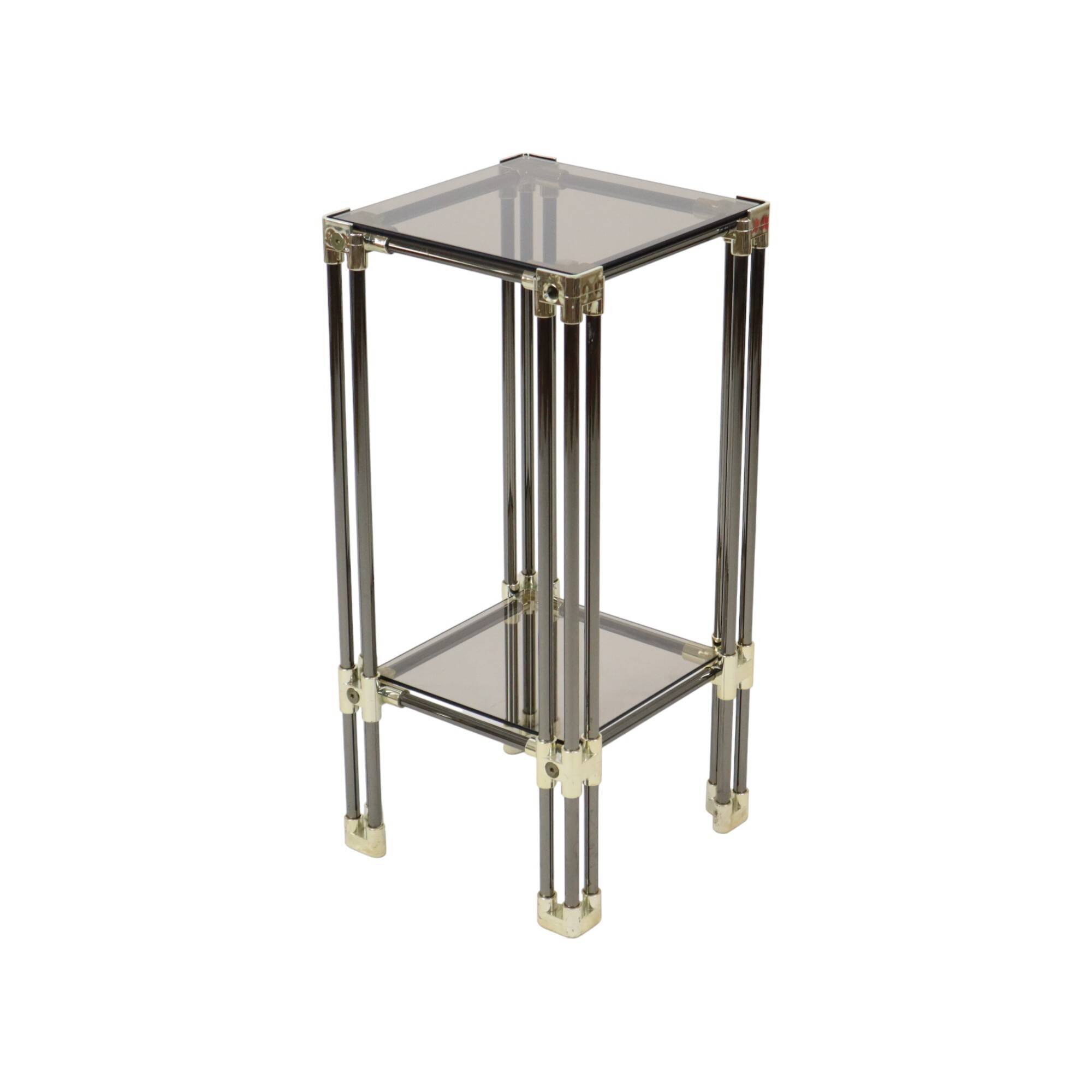 Hollywood Regency Side Table Plant Table Smoked Glass Chrome 1970s