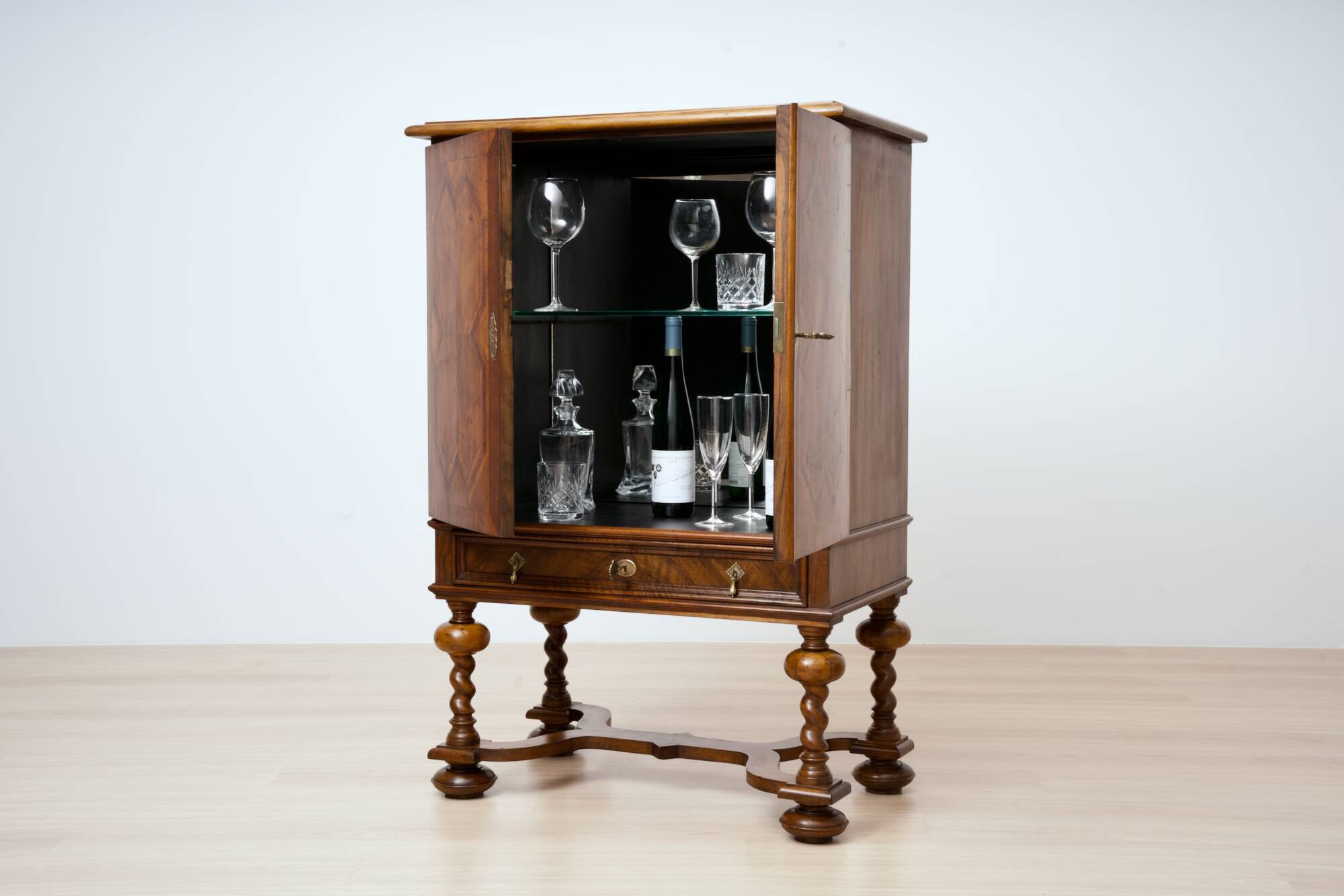 Neo-Baroque German Walnut Cocktail Cabinet, 1900s