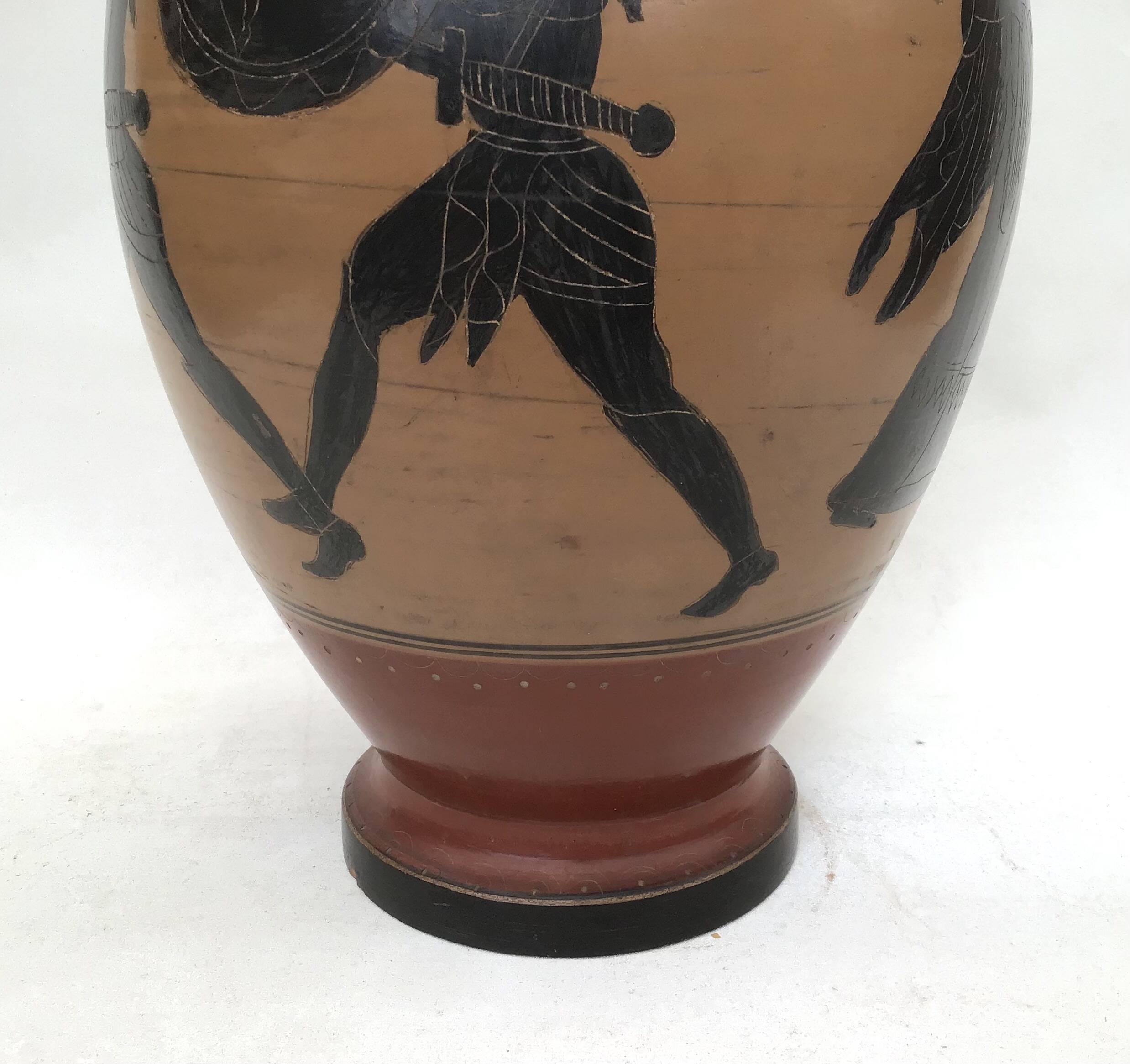 Reproduction of a Greek Attic-style black-figure vase depicting warriors