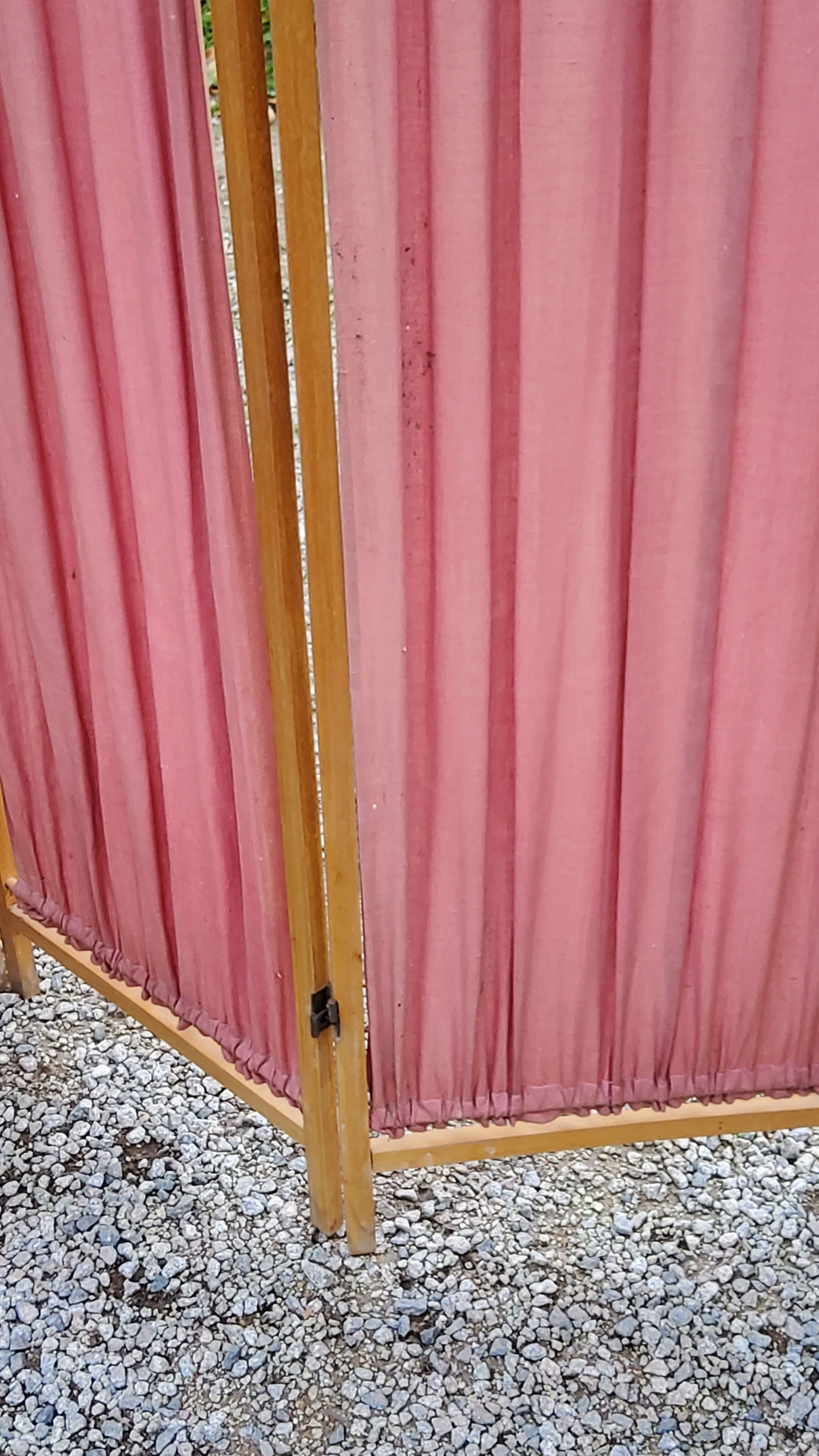 Art Deco screen 6 leaves in beech and fabrics of the 30s