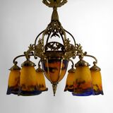 Gilded bronze and blown glass paste chandelier, Muller Frères, Art Deco
