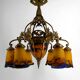 Gilded bronze and blown glass paste chandelier, Muller Frères, Art Deco