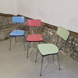 3 pink, green, blue Formica chairs