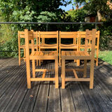 Solid beech chairs by André Sornay