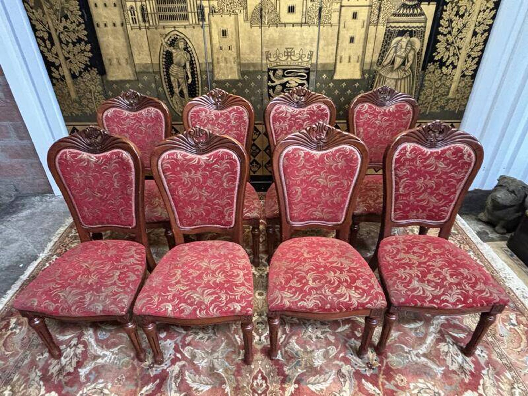 2x8 wooden and fabric chairs