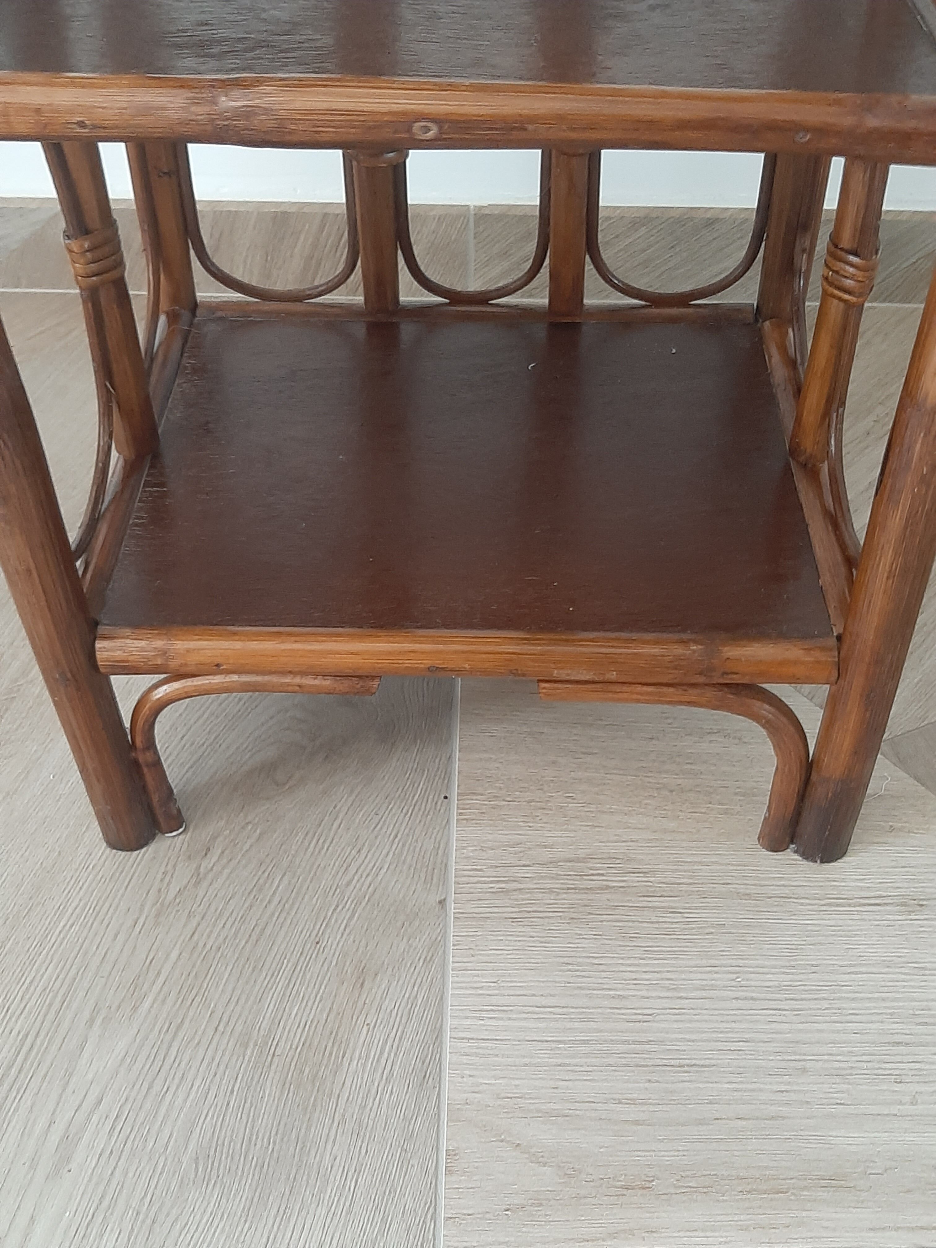 Vintage - set of 2 shelves of wooden floor, bamboo and rattan - 3 levels- retro 80s