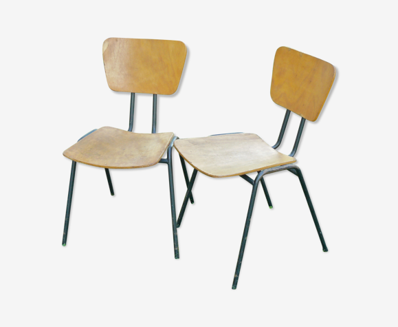 Pair of Stella iron and wood chairs 1950s | Selency