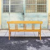 Banc en hêtre avec assise en tissu à carreaux Italie années 1950