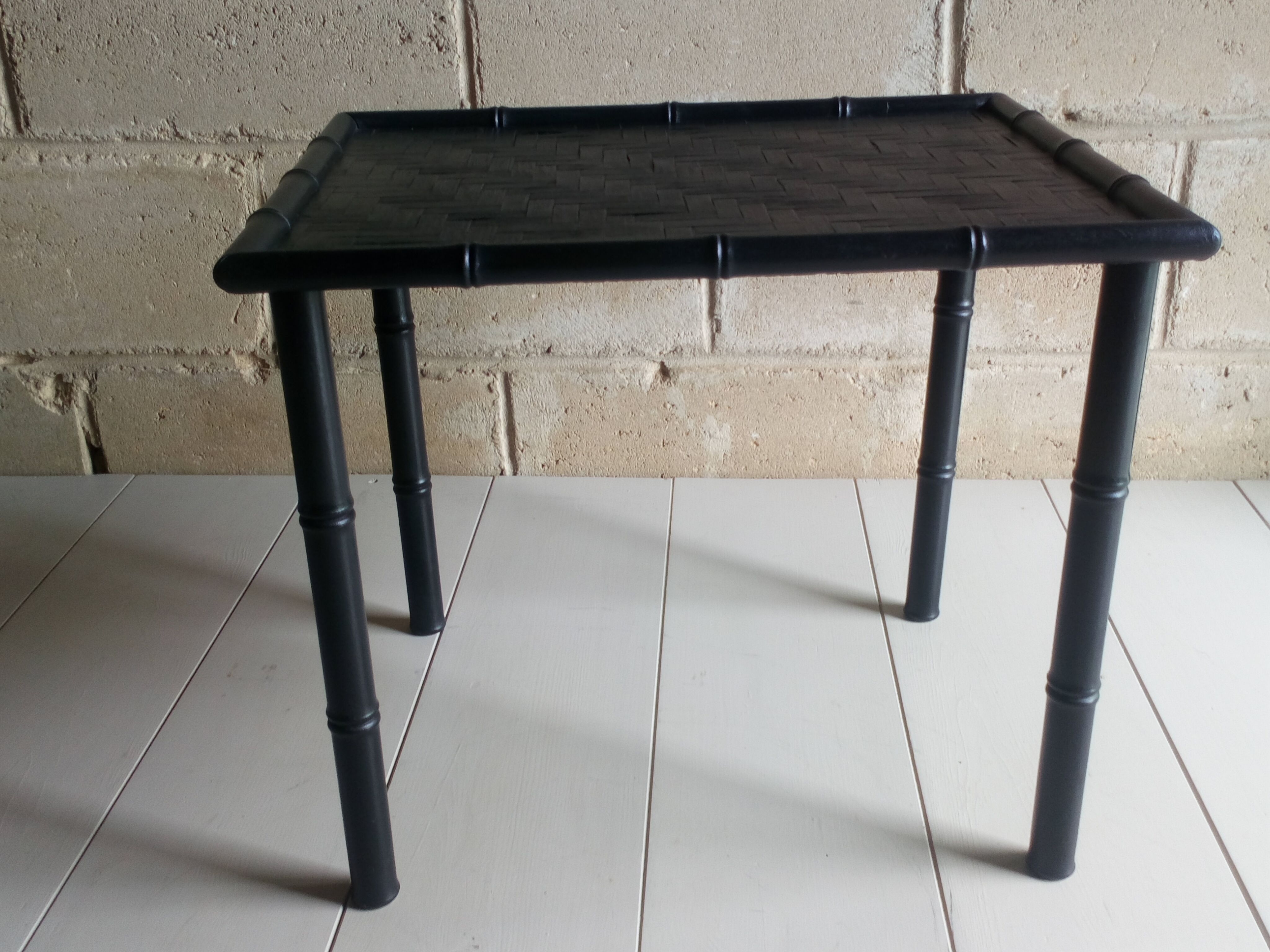 Black wood and bamboo side table