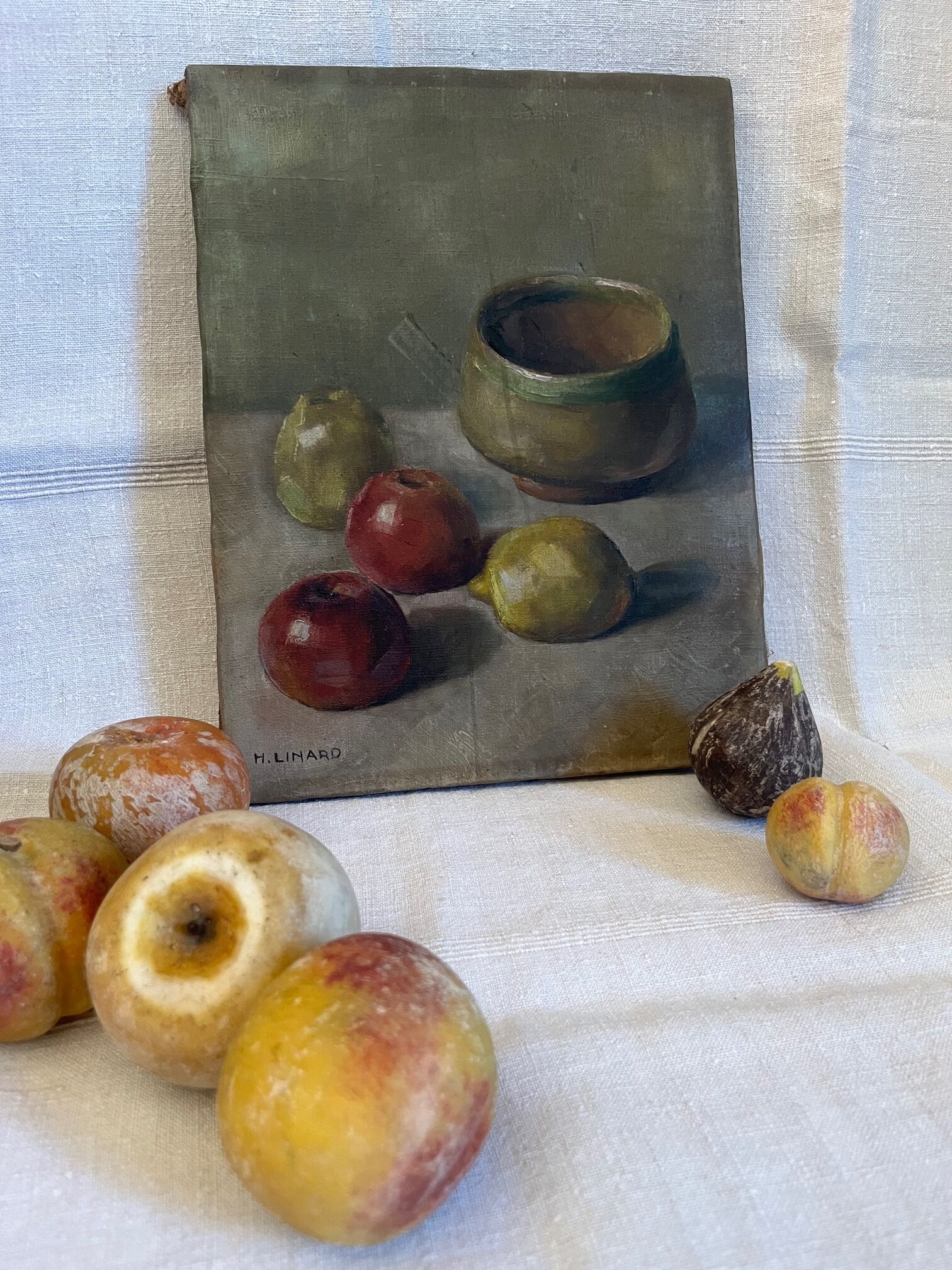 Oil on canvas still life with apples