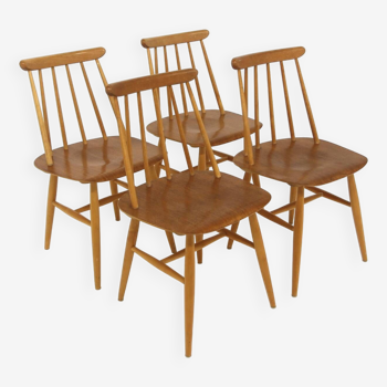 Set de 4 chaises "Fanett" en teck par Ilmari Tapiovaara, Suède, 1960