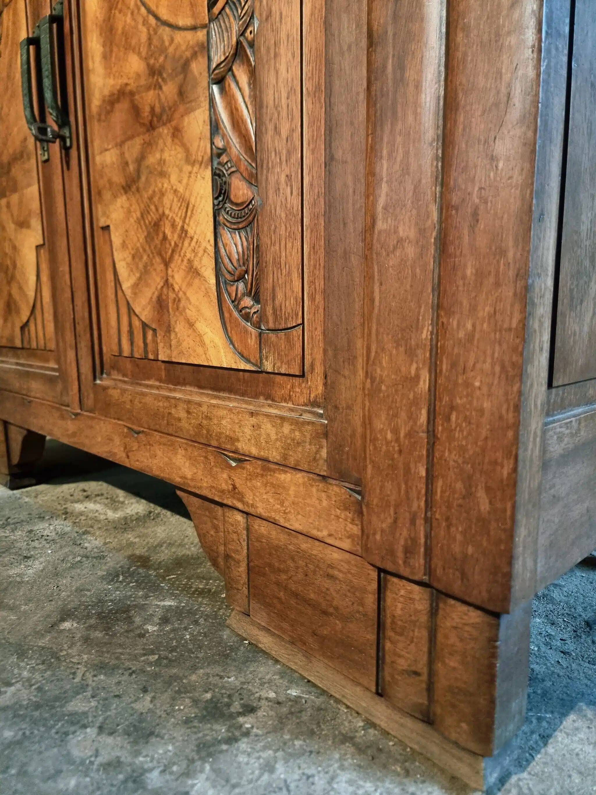 French Art Deco walnut sideboard with marble top (1920s)