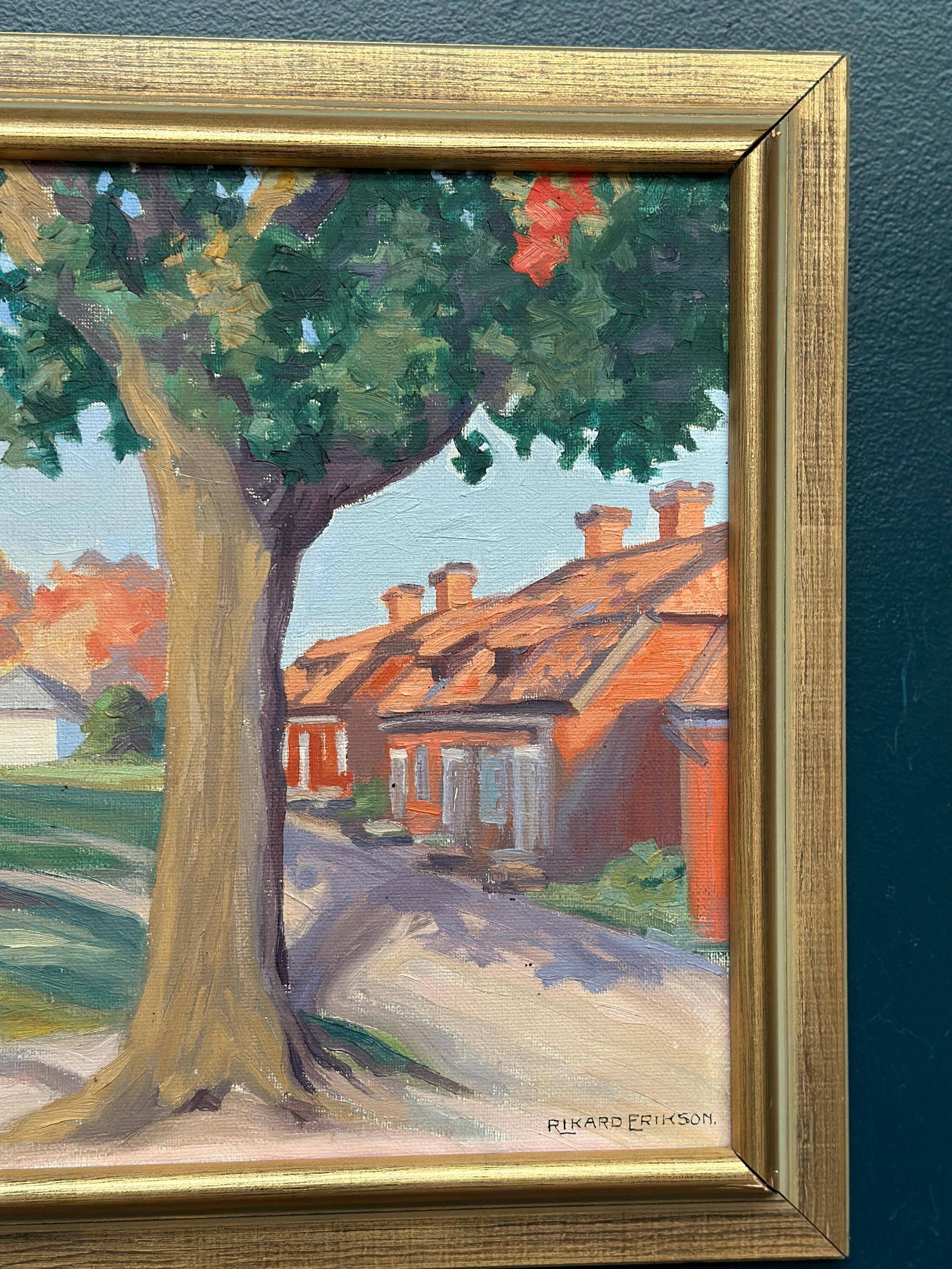 Original Mid Century Swedish Oil On Canvas – “Obscured By The Tree” By Rikard Erikson – Framed 55 × 47 Cm (21.7" × 18.5")