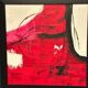 Large Original Swedish Oil on Canvas – “Red Composition” by AMH – Signed – Vintage & Framed