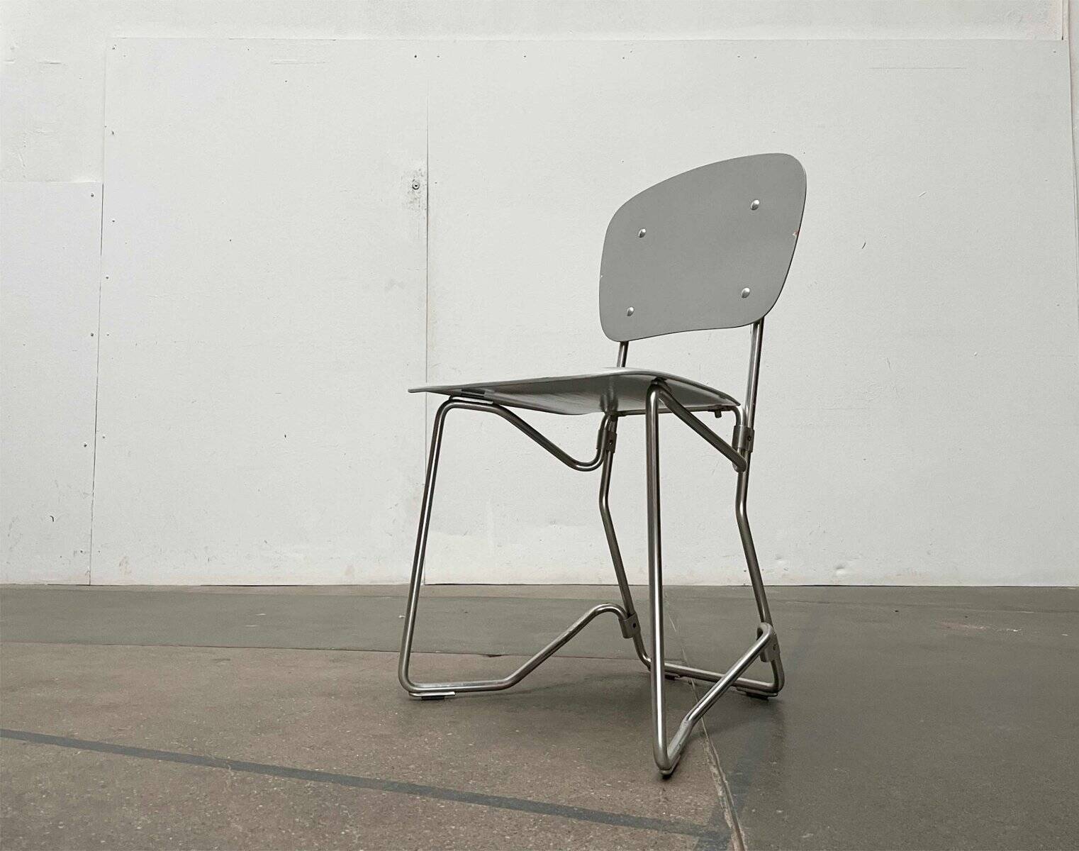Stackable folding chair in space age style from the mid-century by Armin Wirth for Aluflex, 1960s, set of 3.